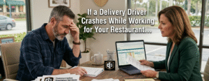 Restaurant owner reviewing delivery-related insurance coverage with an advisor
