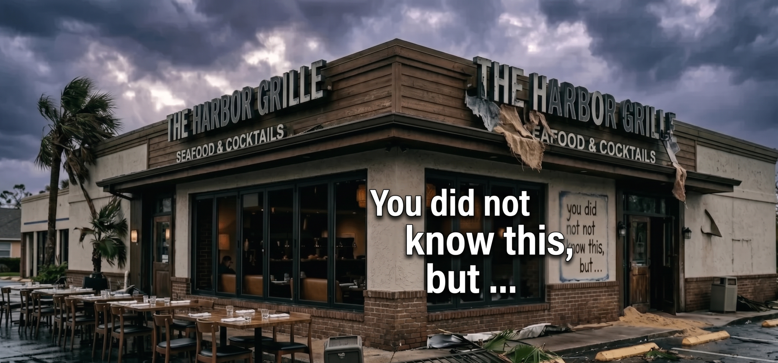 Florida restaurant exterior showing weather and storm exposure