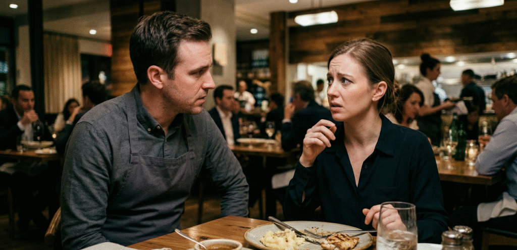 Restaurant customer appearing ill while speaking with staff
