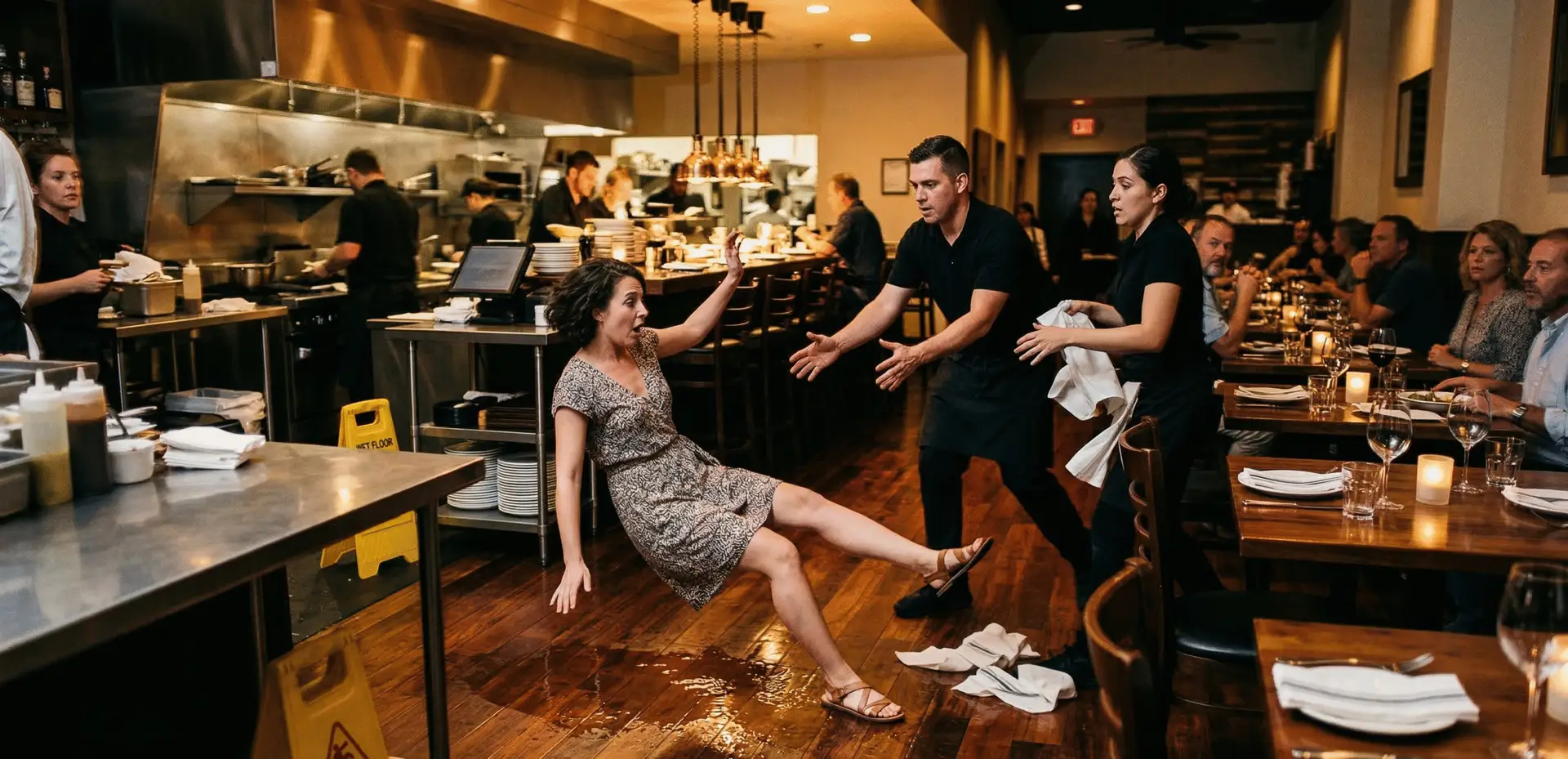 Slip hazard inside a busy Florida restaurant