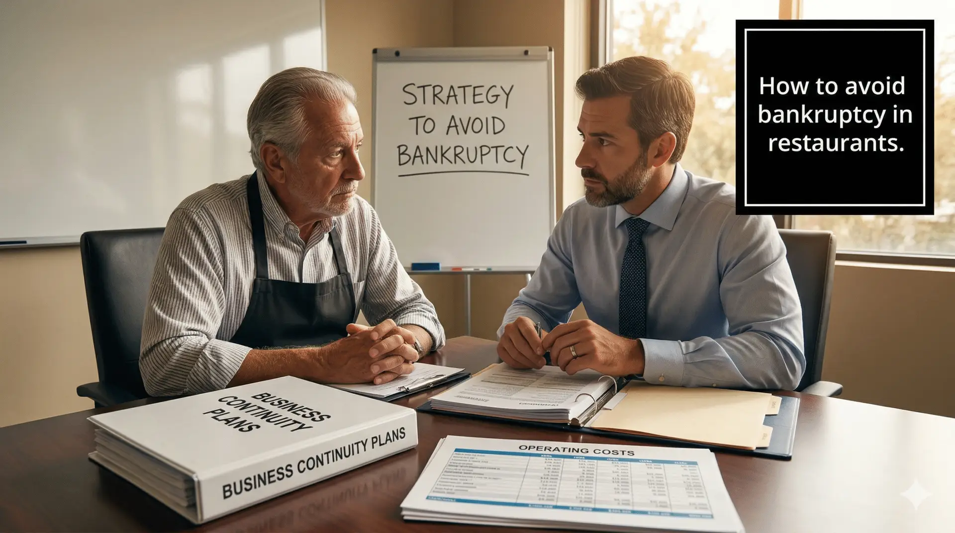 Restaurant owner reviewing continuity planning and insurance documents