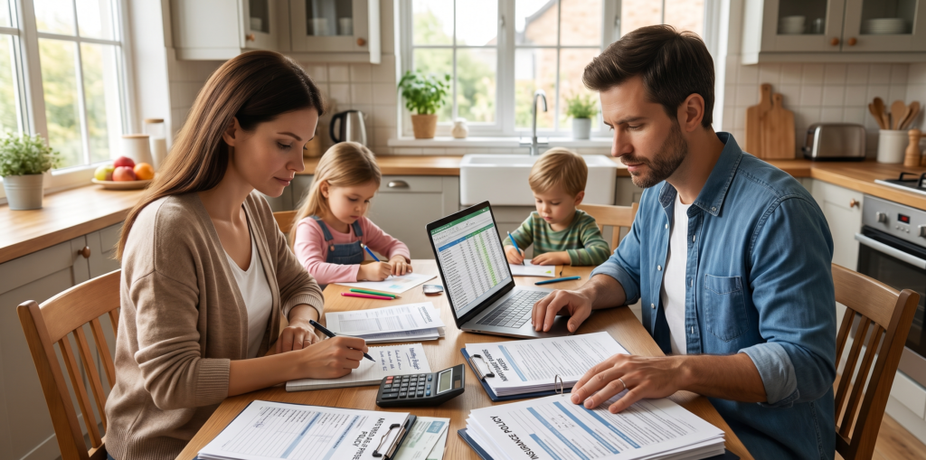 Family comparing term life insurance and whole life insurance options