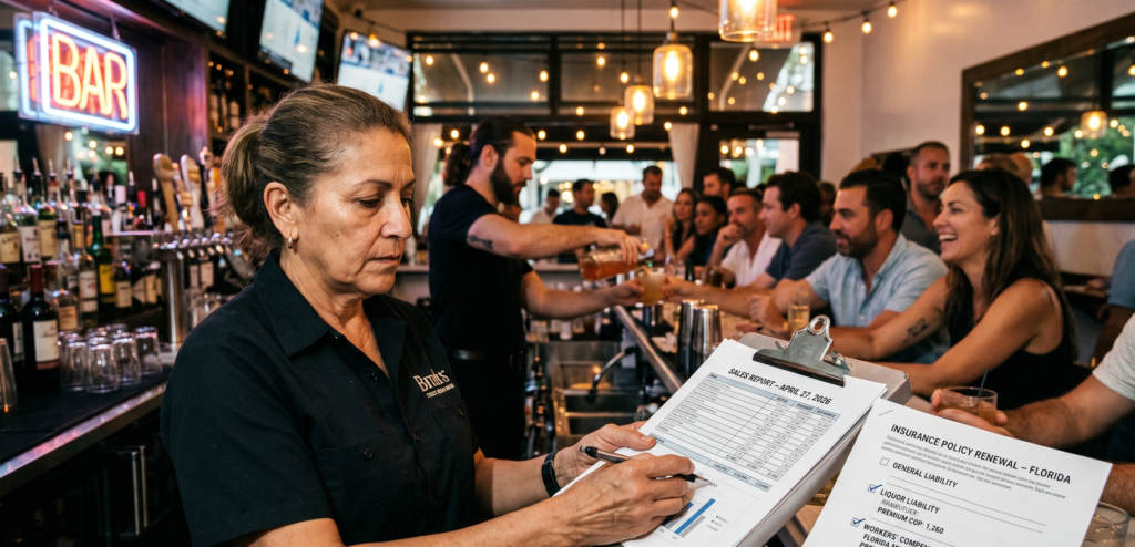 Restaurant owner reviewing insurance as alcohol sales increase