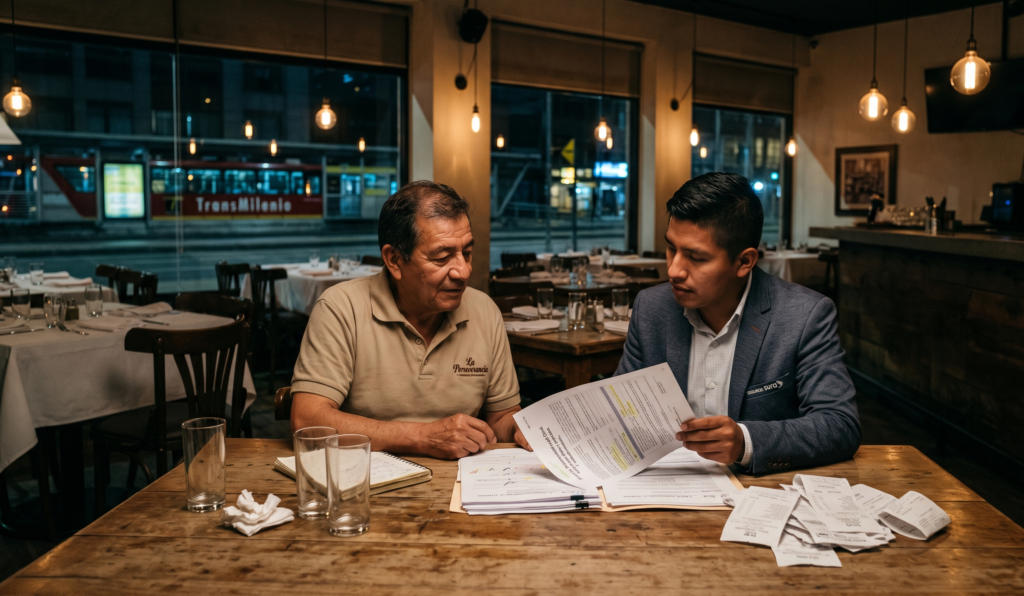 Restaurant owner and advisor reviewing liquor liability and insurance coverage