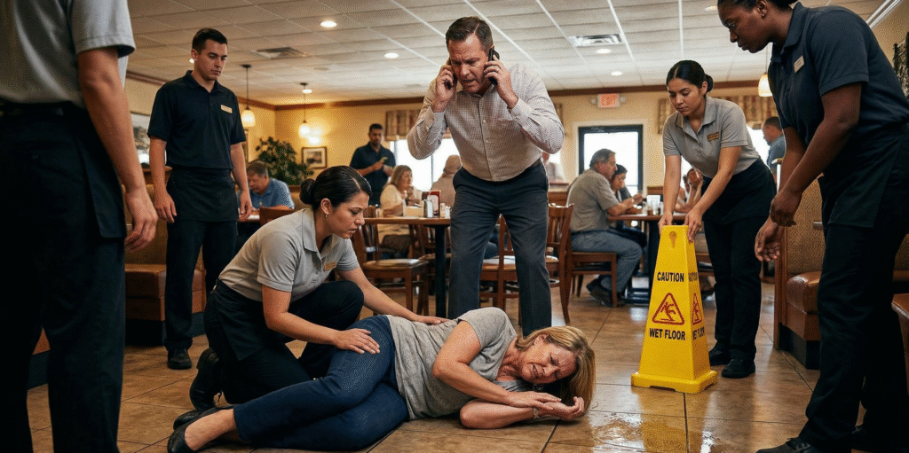 Customer on the floor after a serious fall inside a Florida restaurant