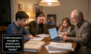 Family reviewing business finances after the death of an owner