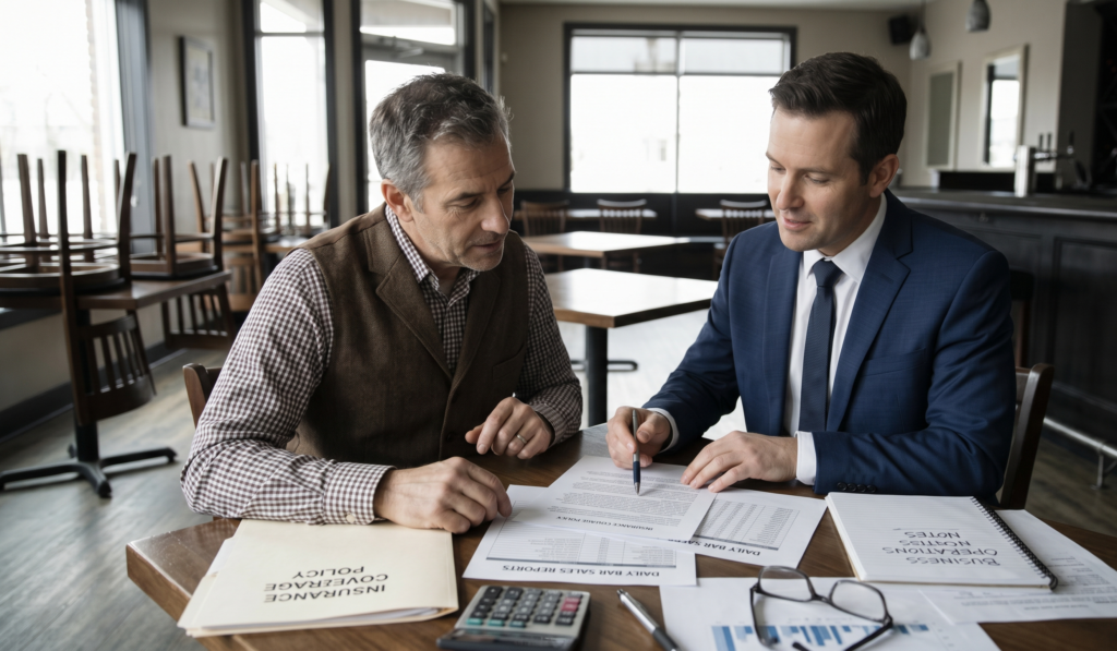 Restaurant owner reviewing liquor liability and insurance structure after alcohol sales increased