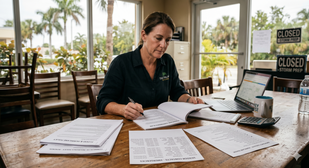 Florida restaurant owner reviewing continuity planning before storm season