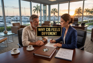 Florida restaurant owner meeting with an insurance advisor and comparing agency options