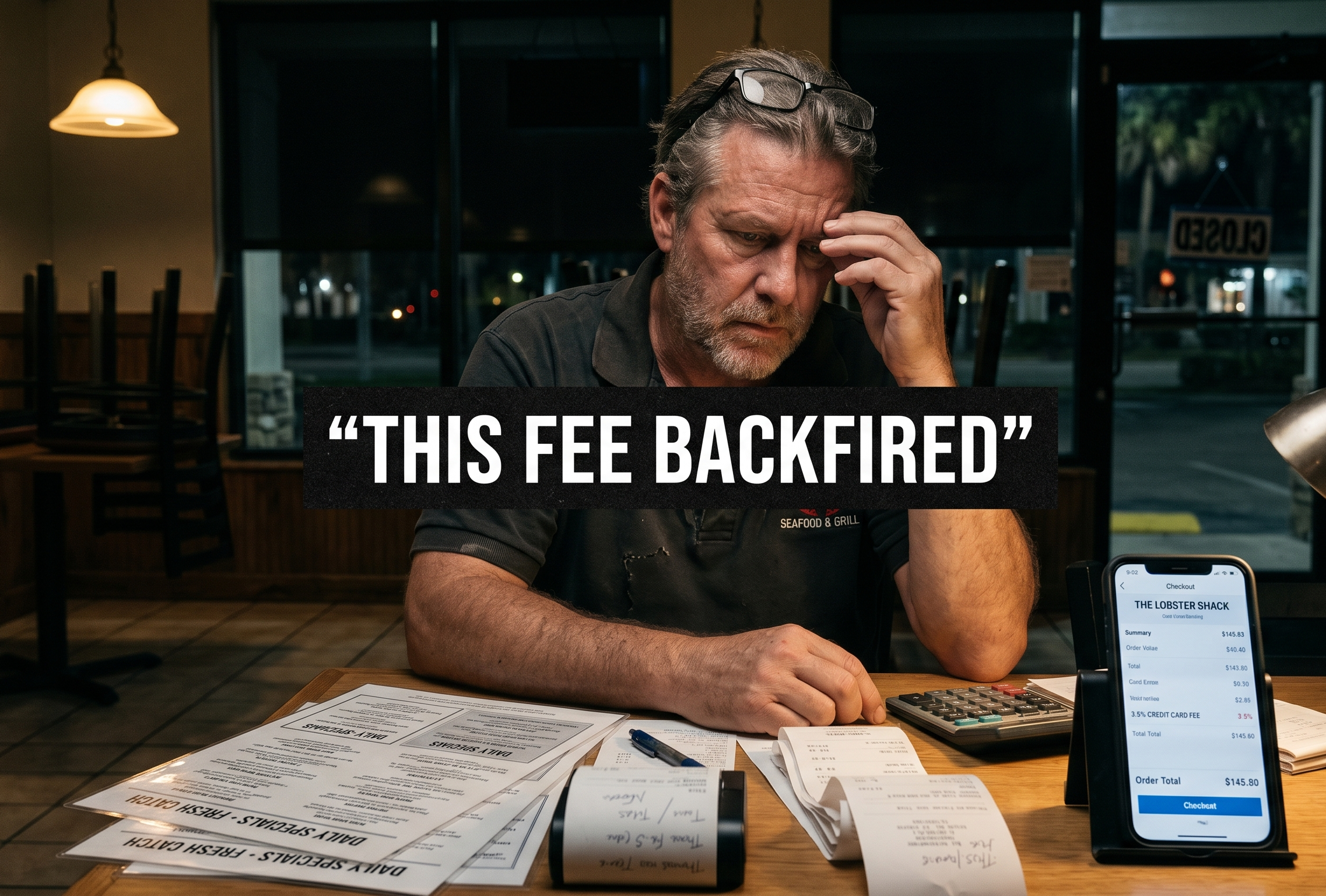 Florida restaurant owner reviewing a service fee that caused customer problems