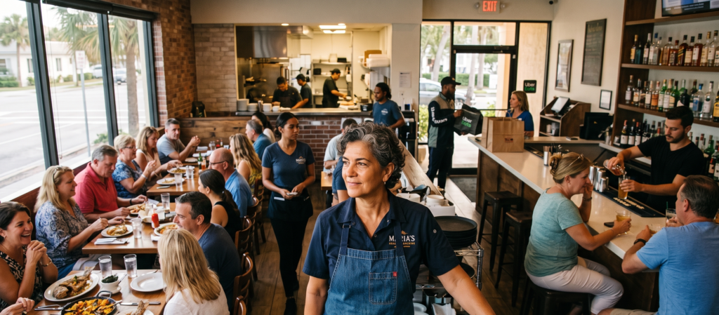 Florida restaurant owner overseeing a complex hospitality operation