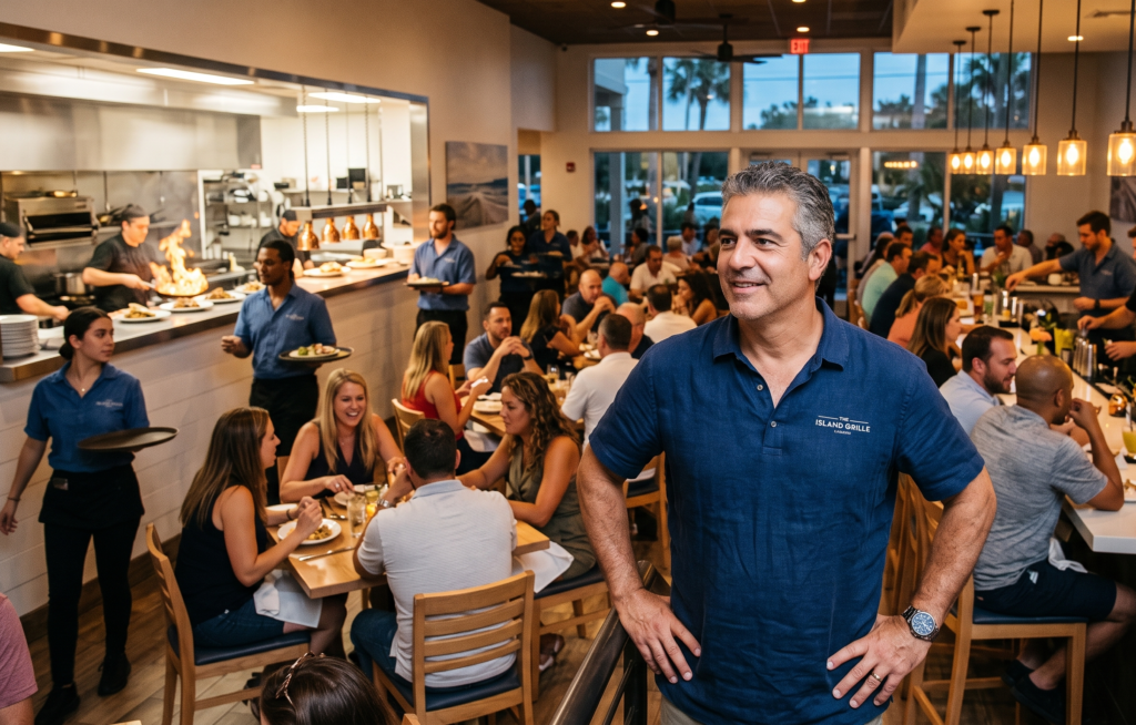 Florida restaurant owner overseeing a complex hospitality business
