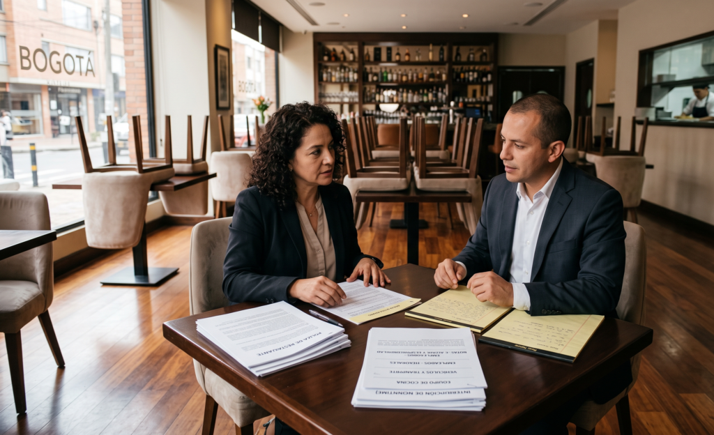 Restaurant owner discussing insurance checklist with an advisor in Florida