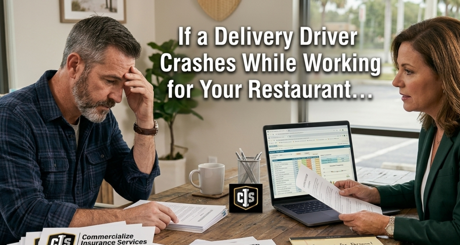 Restaurant owner reviewing delivery-related insurance coverage with an advisor