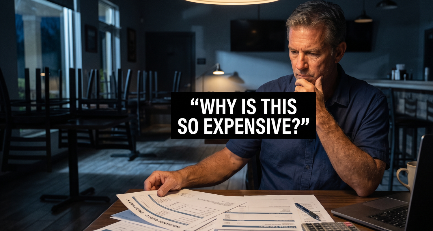 Florida restaurant owner reviewing insurance costs and quotes after hours