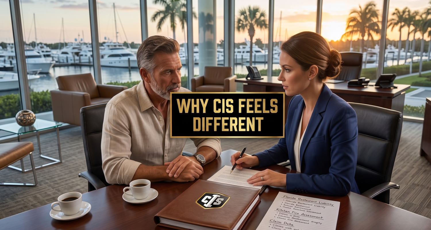 Florida restaurant owner meeting with an insurance advisor and comparing agency options