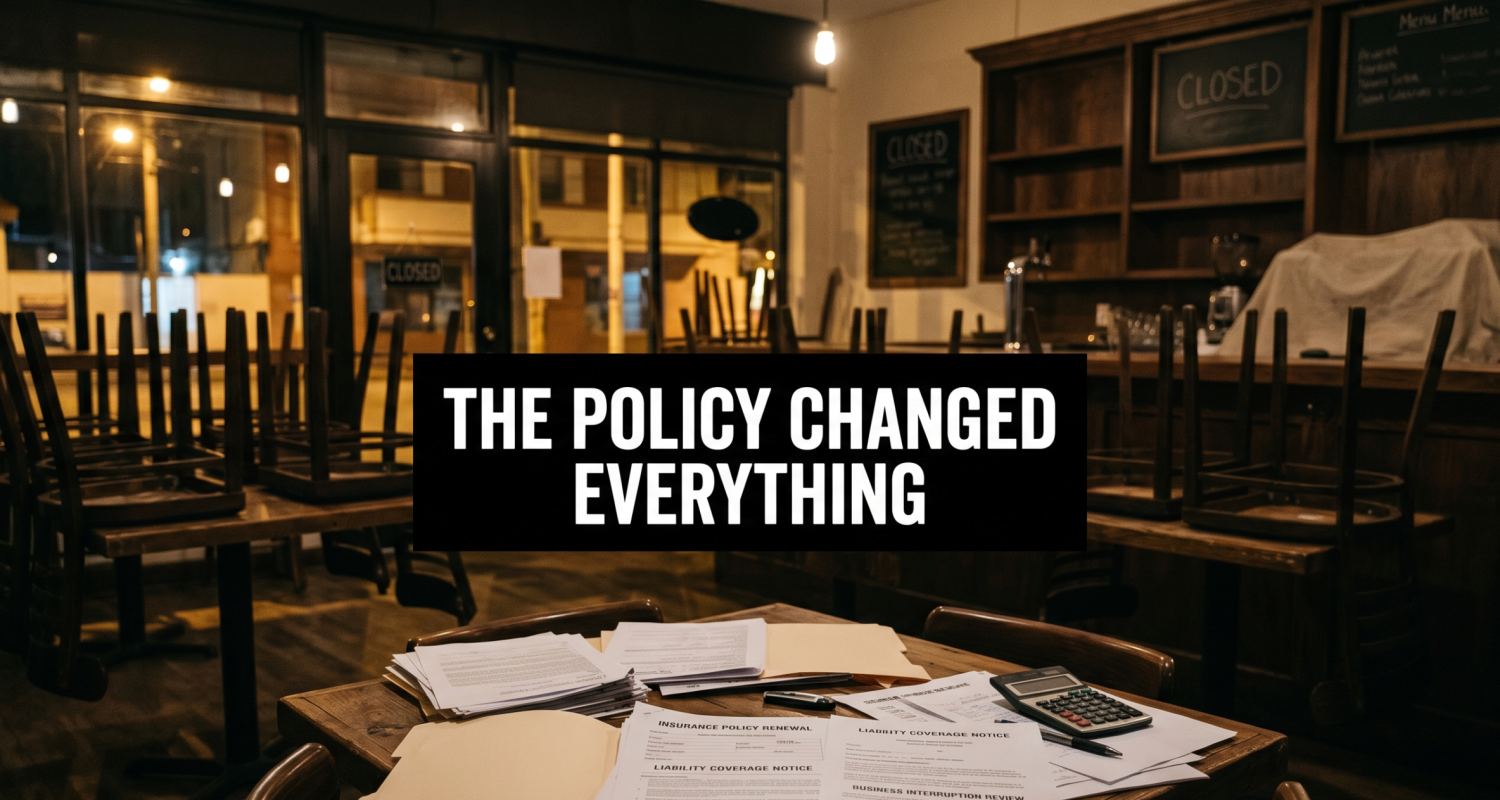 Closed bar and restaurant with insurance paperwork after a shutdown