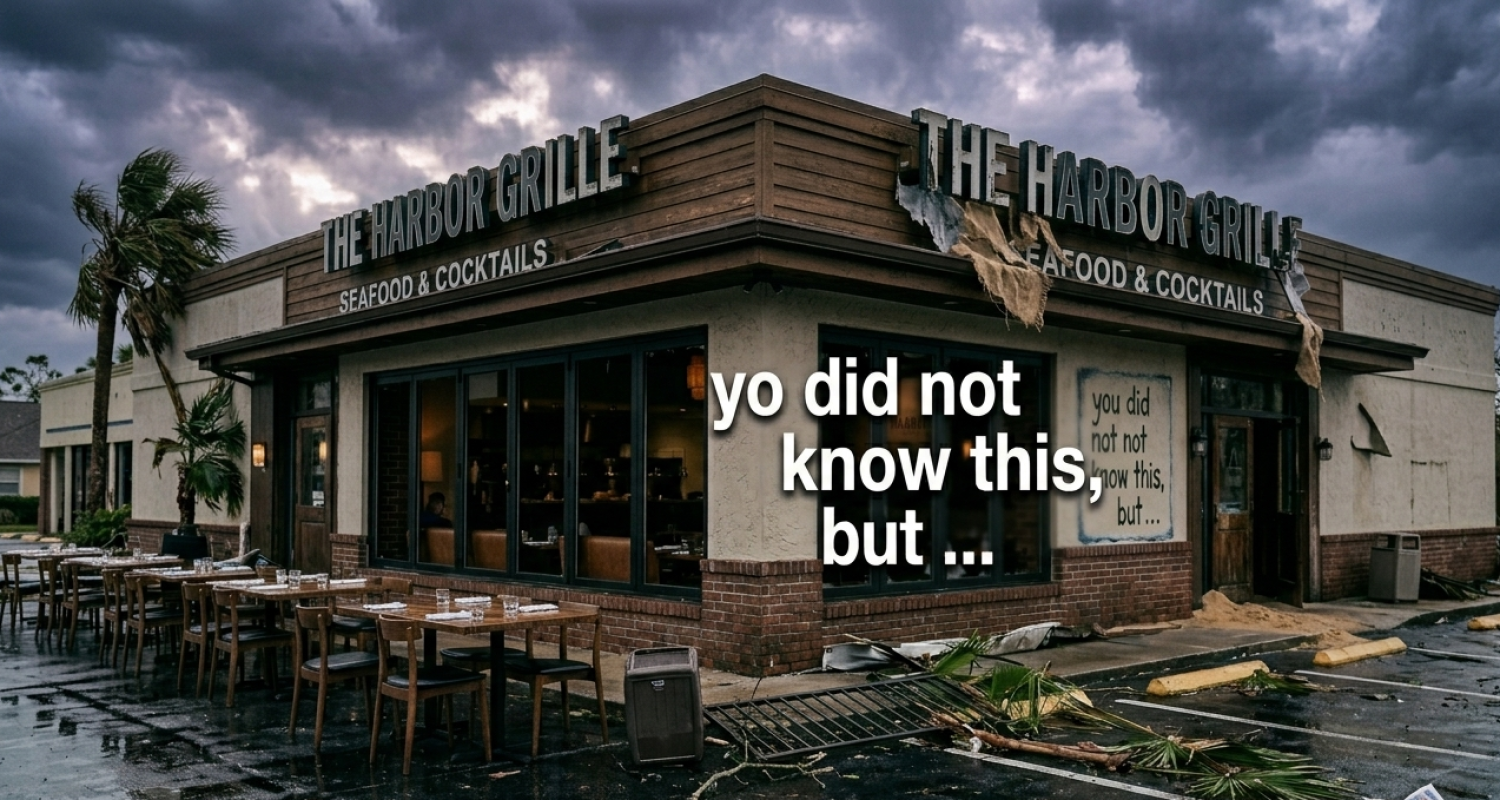 Florida restaurant exterior showing weather and storm exposure