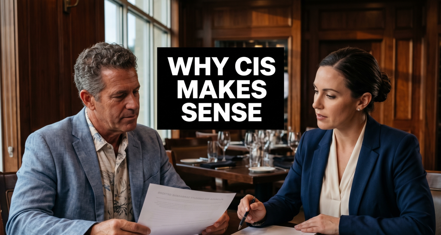 Florida restaurant owner meeting with an insurance advisor and reviewing why CIS is the right choice