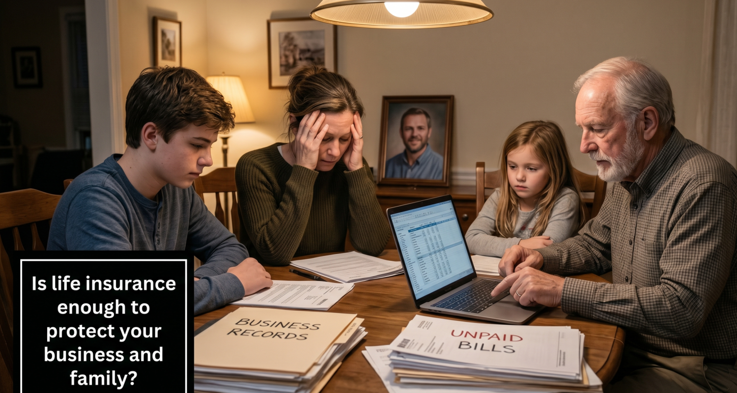 Family reviewing business finances after the death of an owner